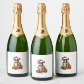 クリスマス照明サンタハットブルボクサードッグクリスマス スパークリングワインラベル (ボトル)