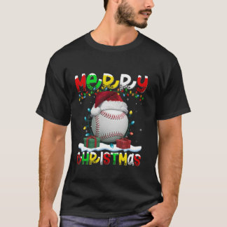 クリスマス照明サンタハットベースボールメリークリスマスT Tシャツ