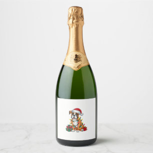 クリスマス照明サンタハットボクサードッグクリスマス スパークリングワインラベル