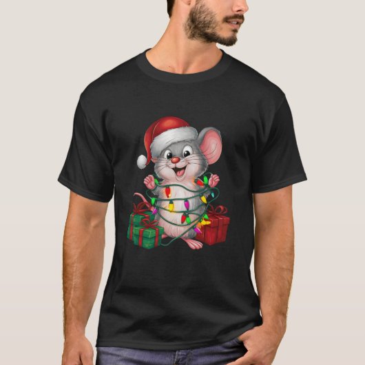 クリスマス照明サンタハットマウスクリスマス Tシャツ (正面)