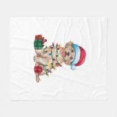 クリスマス照明サンタハットマルチーズドッグクリスマス フリースブランケット (正面(横))