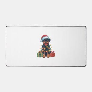 クリスマス照明サンタハットロットワイラードッグクリスマス デスクマット