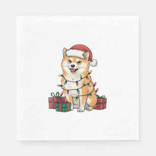 クリスマス照明サンタハット柴犬ドッグクリスマス スタンダードランチョンナプキン