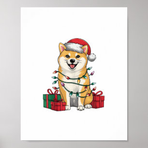 クリスマス照明サンタハット柴犬ドッグクリスマス_1 ポスター