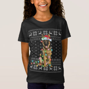 クリスマス照明サンタハット醜いドイツシェパードクリス Tシャツ