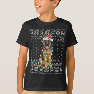 クリスマス照明サンタハット醜いドイツシェパードクリス Tシャツ