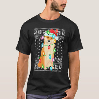 クリスマス照明サンタハット醜い柴犬クリスマス Tシャツ