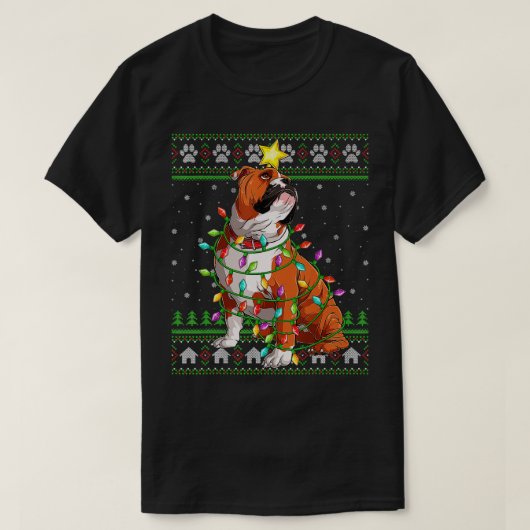 クリスマス照明サンタハット醜い英語ブルドッグクリス Tシャツ (デザイン正面)