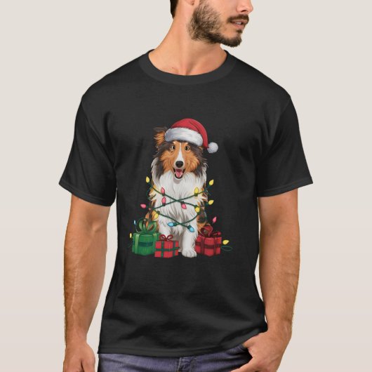 クリスマス照明サンタハトラーコリードッグクリスマス Tシャツ (正面)