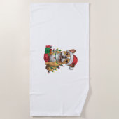 クリスマス照明サンタフランスのハットブルドッグクリスマス_ ビーチタオル (正面)