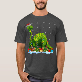 クリスマス照明サンタブロントサウルス恐竜クリスマ Tシャツ