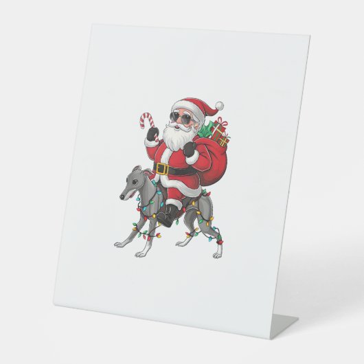 クリスマス照明サンタライディングイタリアングレイハウンドッグC 台座サイン (正面)