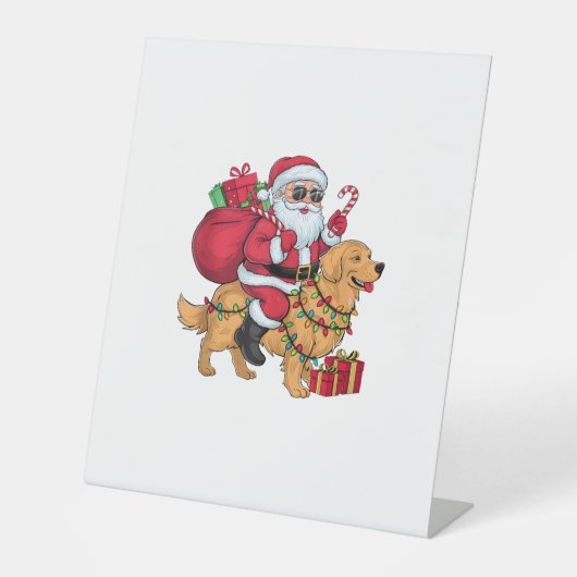 クリスマス照明サンタライディングゴールデンレトリバードッグCh 台座サイン (正面)