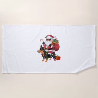 クリスマス照明サンタライディングミニチュアピンシャードッグ ビーチタオル