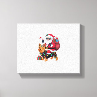 クリスマス照明サンタライディングヨークシャーテリアードッグC キャンバスプリント