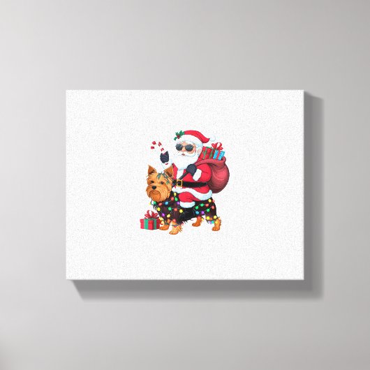 クリスマス照明サンタライディングヨークシャーテリアードッグC キャンバスプリント (正面)