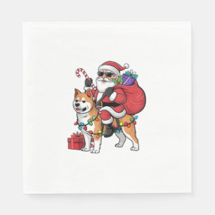 クリスマス照明サンタライディング柴犬ドッグクリスマス スタンダードランチョンナプキン