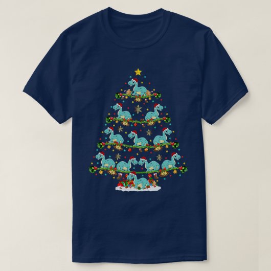 クリスマス照明サンタ恐竜ブロントサウルスクリスマ Tシャツ (デザイン正面)