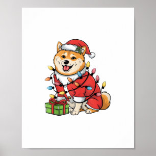 クリスマス照明サンタ柴犬ドッグクリスマス ポスター