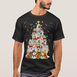 クリスマス照明サンタ素晴らしピレネエスドッグクリスマスT Tシャツ