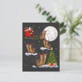 クリスマス照明ツリーサンタライディングアビシニアン猫Chr ポストカード (スタンド正面)