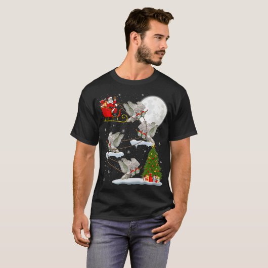 クリスマス照明ツリーサンタライディングスノーウィークフクロウバードチャール Tシャツ (正面フル)