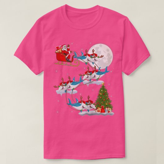 クリスマス照明ツリーサンタライディングハンマーヘッドシャークC Tシャツ (デザイン正面)