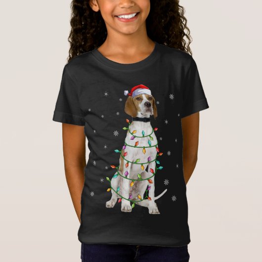 クリスマス照明マッチングサンタハット英語ポインタC Tシャツ (正面)
