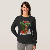 クリスマス照明マッチングサンタローデシアンRidgeback D Tシャツ (正面フル)