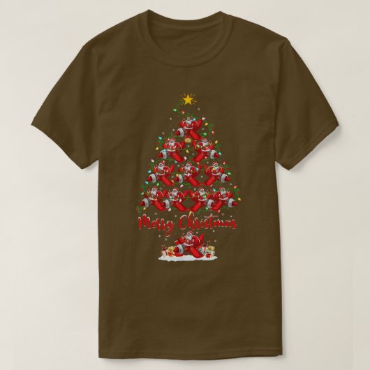クリスマス照明マッチングサンタ飛行機クリスマストランジスタ Tシャツ (デザイン正面)
