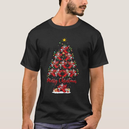 クリスマス照明マッチングサンタ飛行機クリスマストランジスタ Tシャツ (正面)