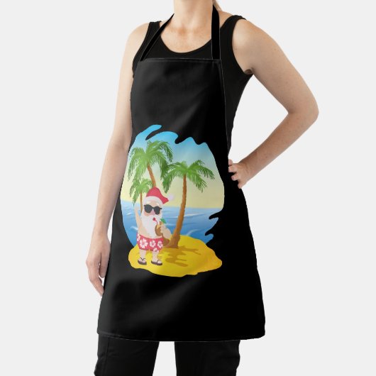 クリスマス熱帯ビーチおもしろいサンタクロース エプロン (インサイチュ)