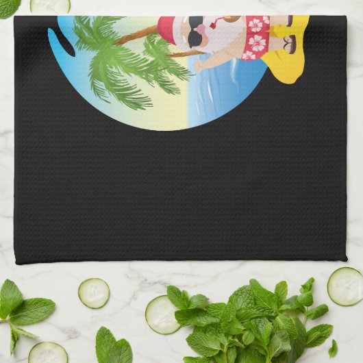 クリスマス熱帯ビーチおもしろいサンタクロース キッチンタオル (折り畳み)