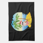 クリスマス熱帯ビーチおもしろいサンタクロース キッチンタオル (縦)