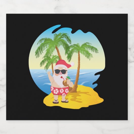 クリスマス熱帯ビーチおもしろいサンタクロース スパークリングワインラベル (シングルラベル)