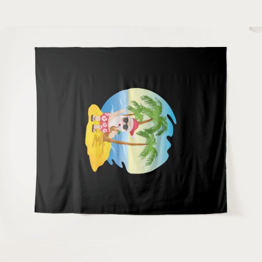クリスマス熱帯ビーチおもしろいサンタクロース タペストリー (正面(横))