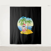 クリスマス熱帯ビーチおもしろいサンタクロース タペストリー (正面)