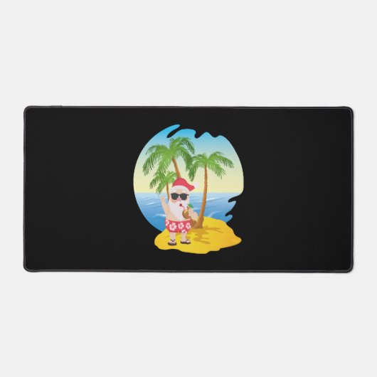 クリスマス熱帯ビーチおもしろいサンタクロース デスクマット (正面)