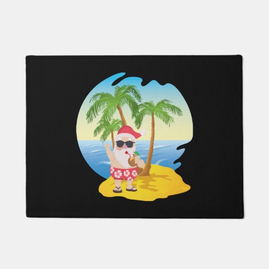 クリスマス熱帯ビーチおもしろいサンタクロース ドアマット (正面)