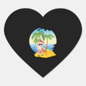 クリスマス熱帯ビーチおもしろいサンタクロース ハートシール (正面)