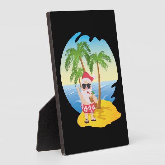 クリスマス熱帯ビーチおもしろいサンタクロース フォトプラーク (側面)