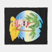 クリスマス熱帯ビーチおもしろいサンタクロース フリースブランケット (正面(横))