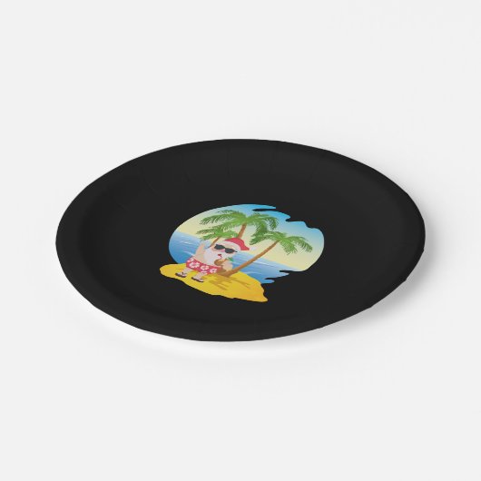 クリスマス熱帯ビーチおもしろいサンタクロース ペーパープレート (アングル)