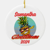 クリスマス熱帯ビーチダビングパイナップル セラミックオーナメント (裏面)