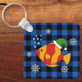 クリスマス熱帯魚の青いバッファローパターンの漫画 キーホルダー (正面)