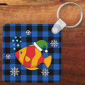 クリスマス熱帯魚の青いバッファローパターンの漫画 キーホルダー (裏面)