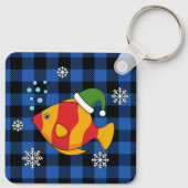 クリスマス熱帯魚の青いバッファローパターンの漫画 キーホルダー (裏面)