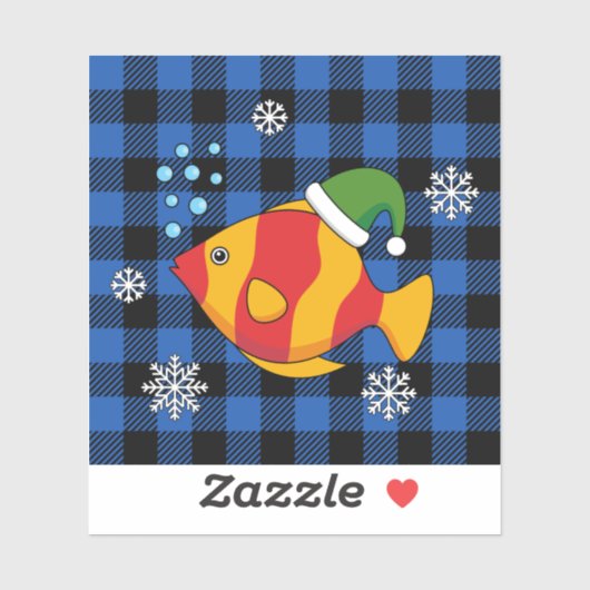 クリスマス熱帯魚の青いバッファローパターンの漫画 シール (シート)