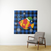 クリスマス熱帯魚の青いバッファローパターンの漫画 タペストリー (インサイチュ)