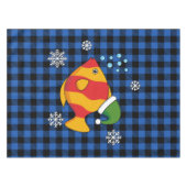 クリスマス熱帯魚の青いバッファローパターンの漫画 テーブルクロス (正面(横))